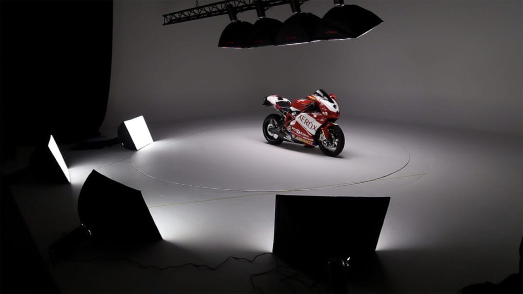 Ortery LiveStudio light kit in action Motorcycle Photoshoot
